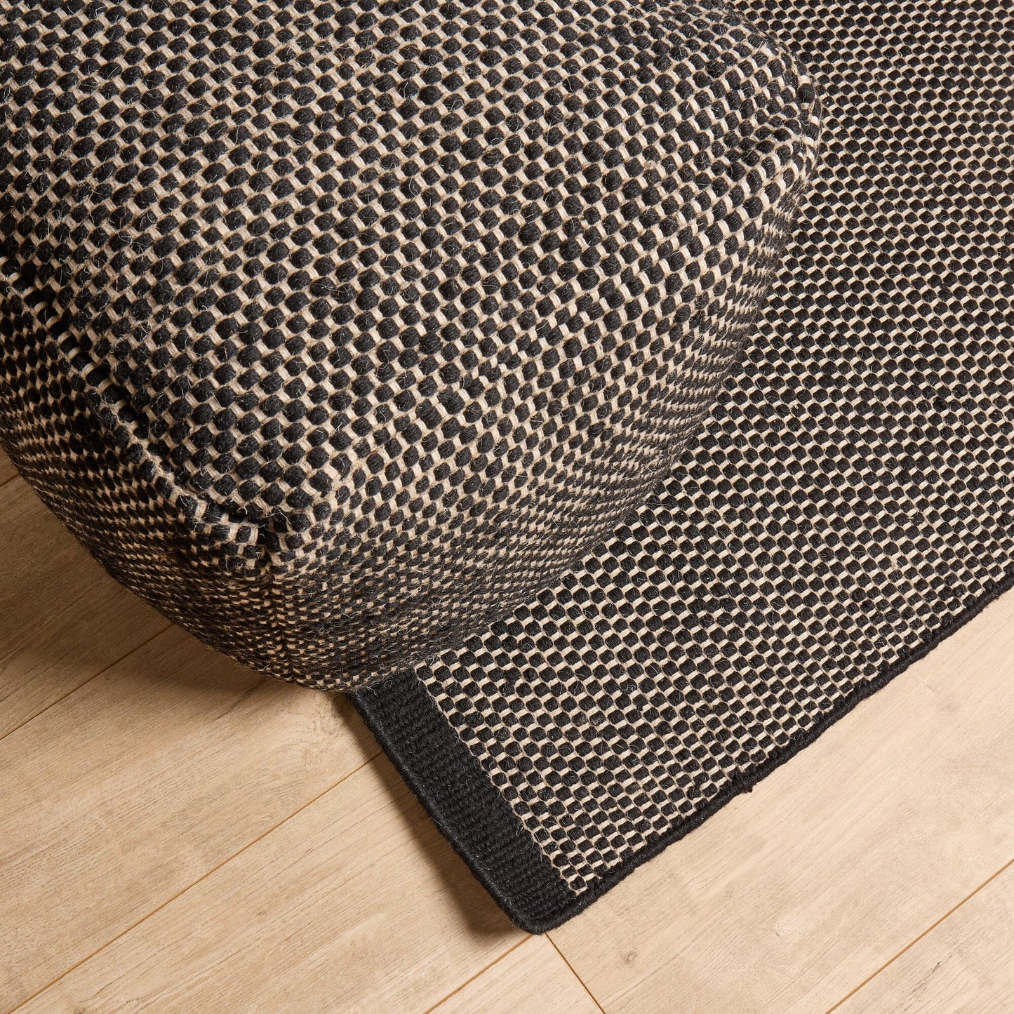 Atcham Wool & Cotton Ottoman Stool - Black