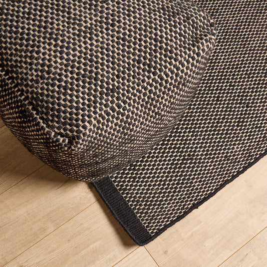 Atcham Wool & Cotton Ottoman Stool - Black