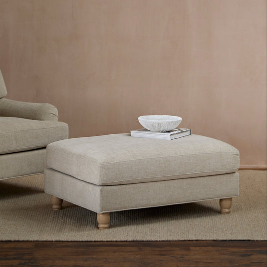 Brea Mink Taupe Footstool - Whitewash Oak Legs