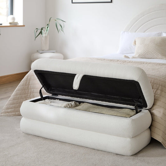 Fleur Large Ottoman Footstool - Chalk White Boucle