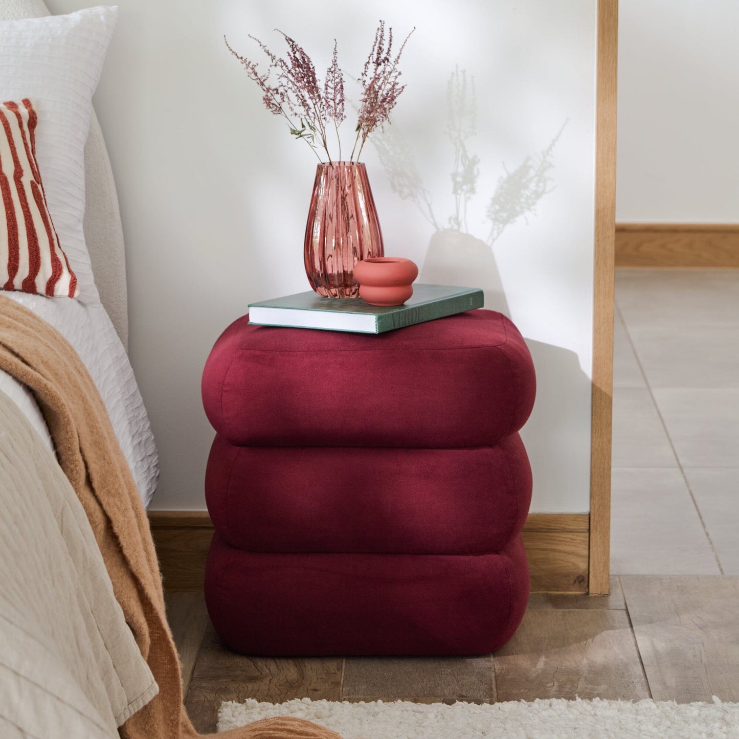 Fleur Ottoman Footstool - Burgundy Red