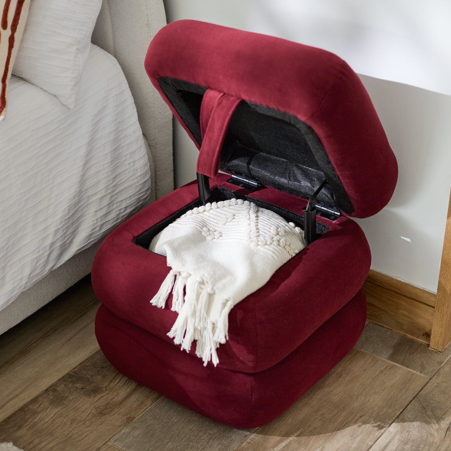Fleur Ottoman Footstool - Burgundy Red