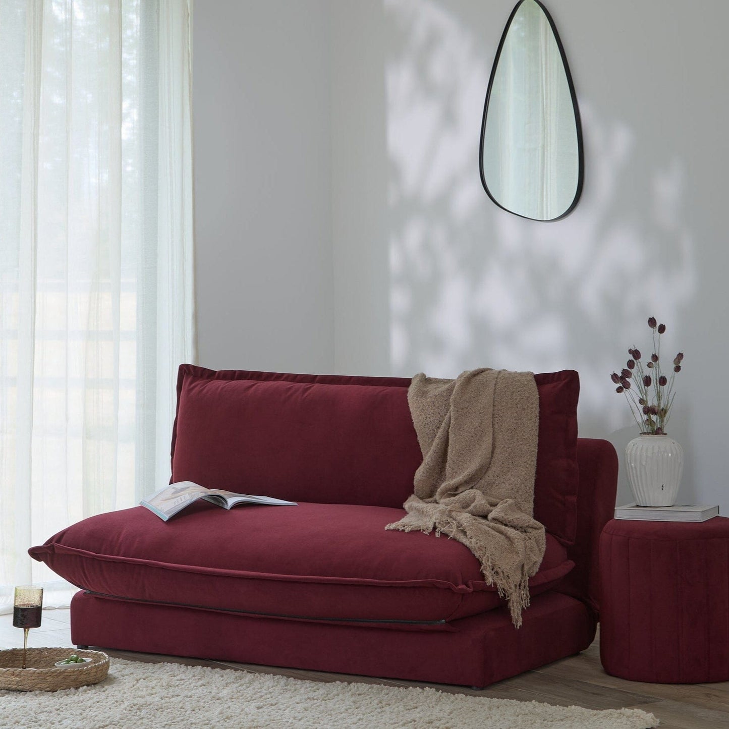 Penelope Drum Stool - Burgundy Red