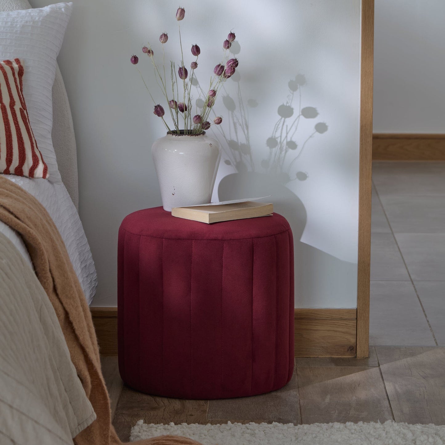 Penelope Drum Stool - Burgundy Red